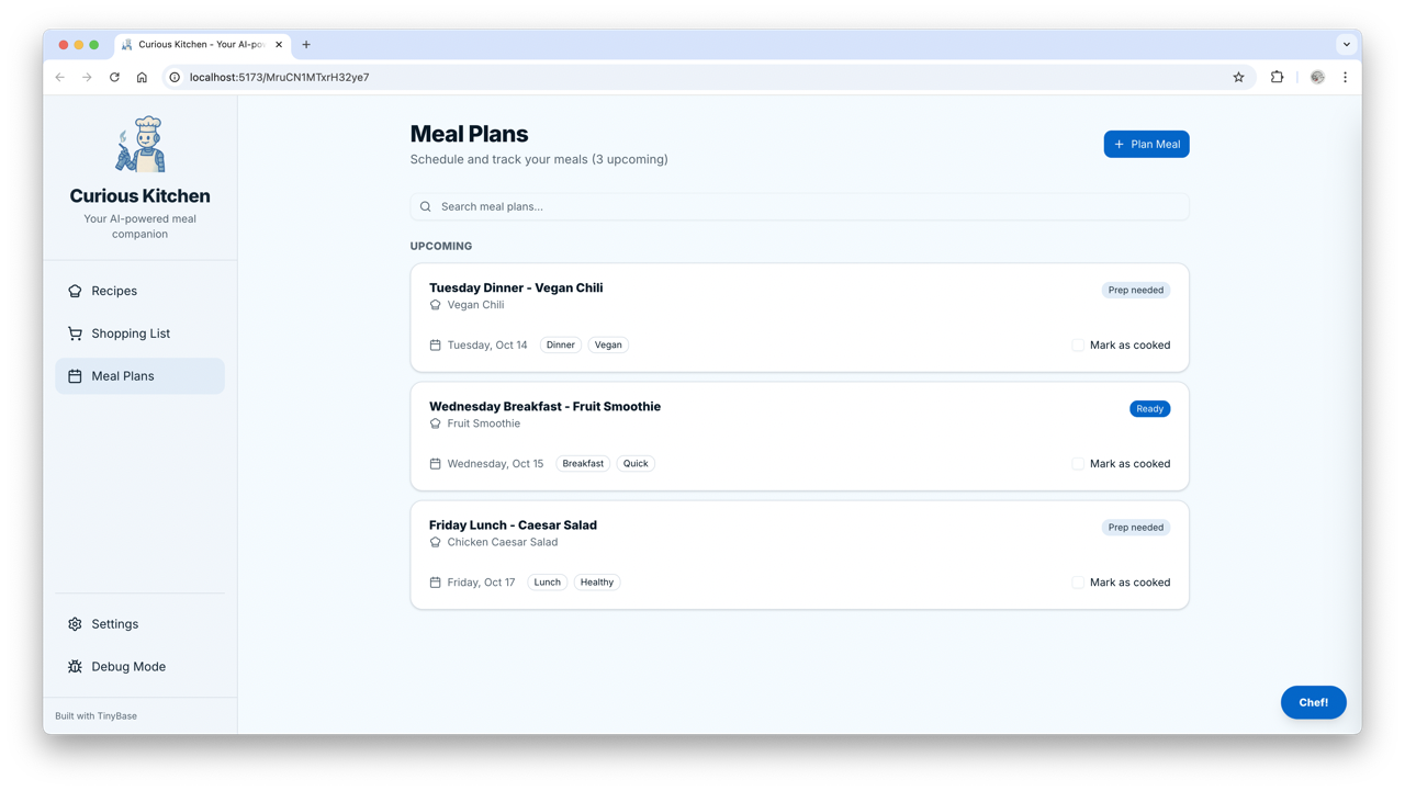 Meal planning interface