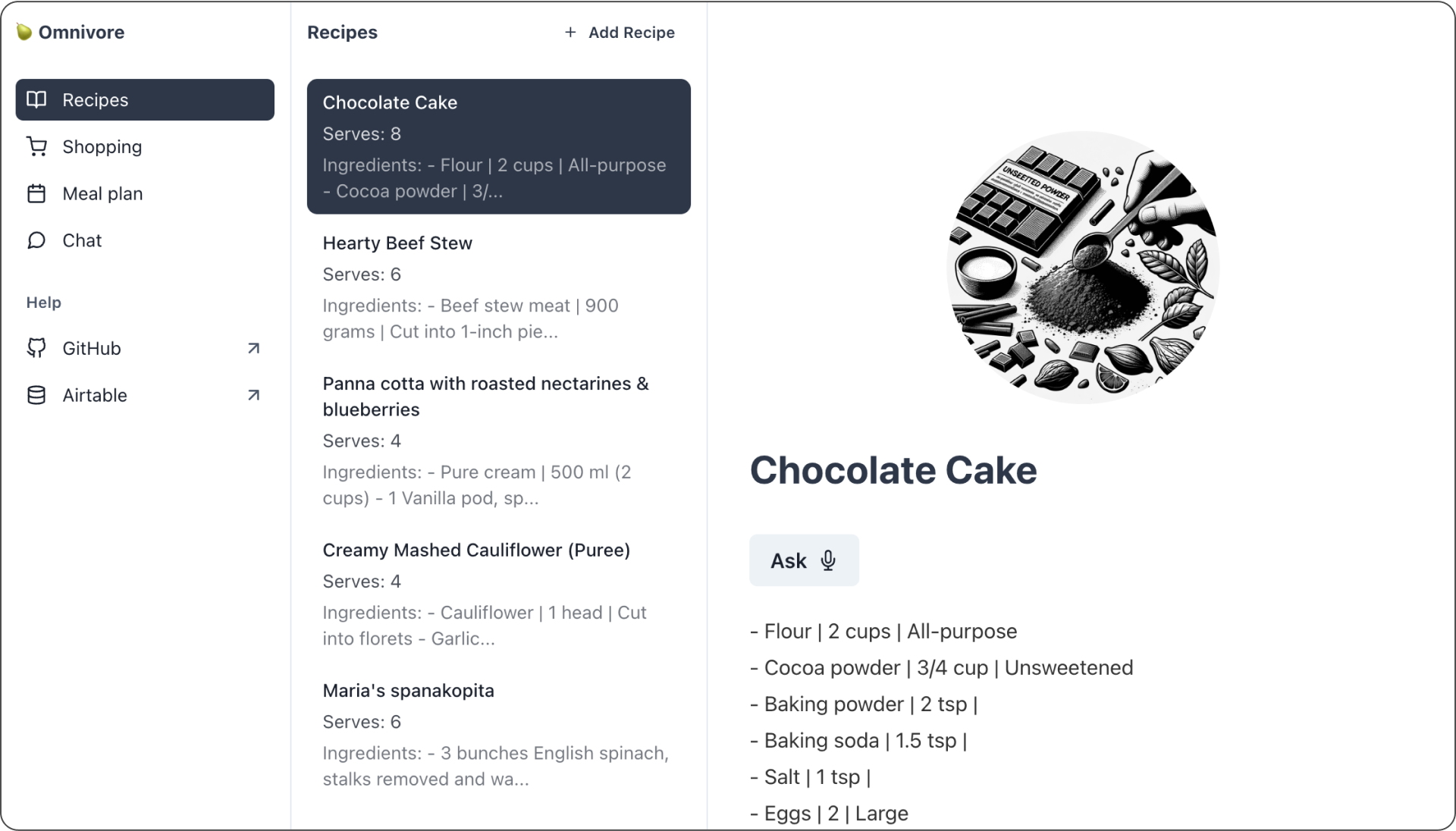 Recipe browsing interface